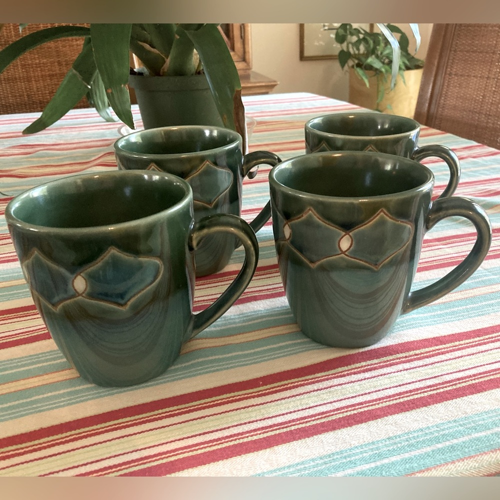 Pier 1 Prussia handpainted stoneware mugs EUC